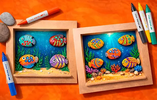  Oficina criativa // Pintura criativa inspirada nas águas e peixes do Japão com canetas Pilot Pintor e Vlady